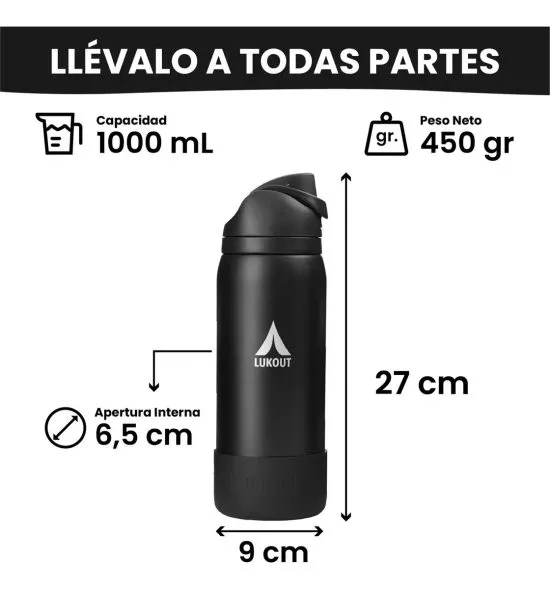 Botella Termica Flip Black 1 Litro Lukout - Imagen 2