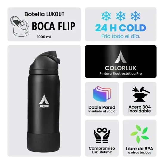 Botella Termica Flip Black 1 Litro Lukout - Imagen 4
