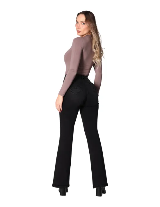 Jeans Mujer Flare Push In Negro Mohicano - Imagen 2