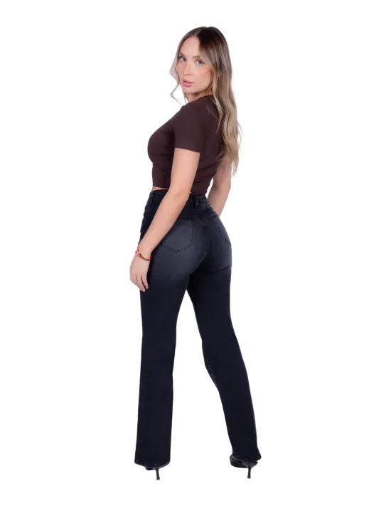 Jeans Mujer Wide Leg Push Up Gris Mohicano - Imagen 3