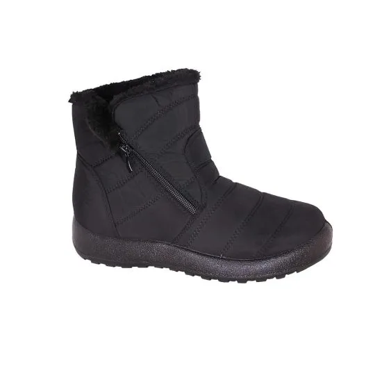 Botín Mujer Acolchado Zip Pelo Interior Negro New Walk