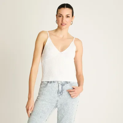 Polera Blanco Breteles Finos Acuarela