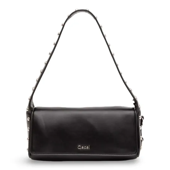 Cartera Oval Negra Tachas Decorativas Gacel