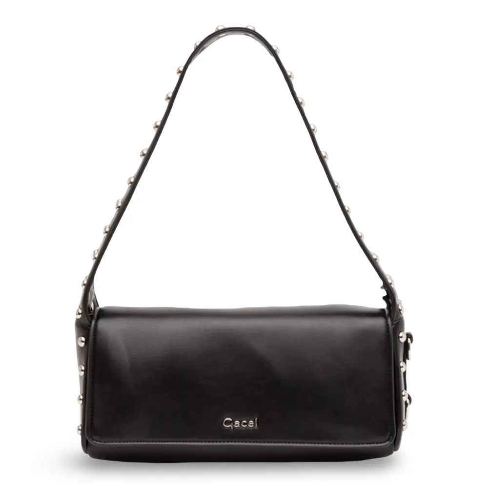 Cartera Oval Negra Tachas Decorativas Gacel