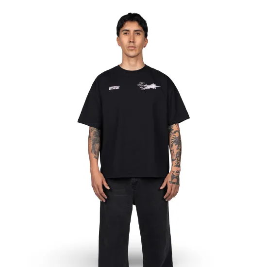 Polera Hombre Oversize Negra Estampado Logo Rosado Whatup