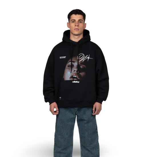 Polerón Hombre Oversize Negro Estampado Frontal Whatup
