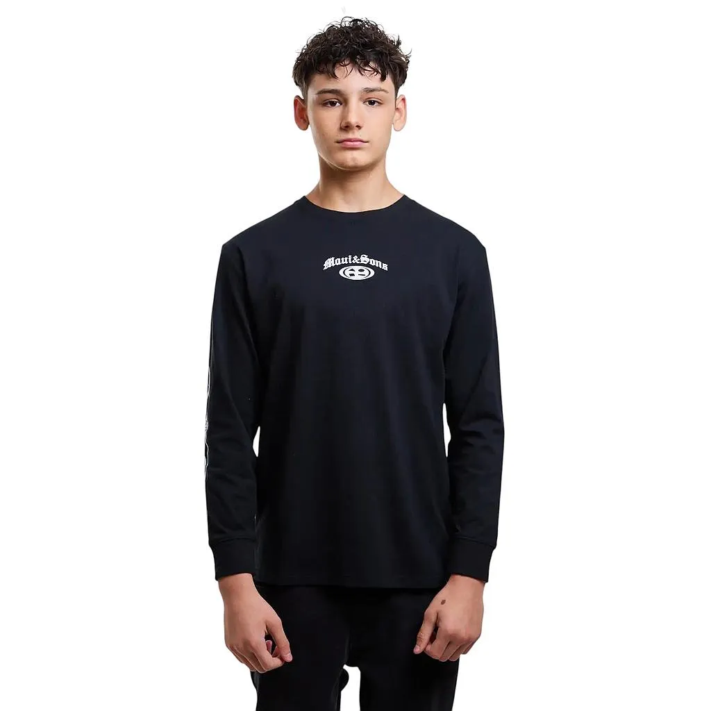 Polera Juvenil Manga Larga Print Negro Maui