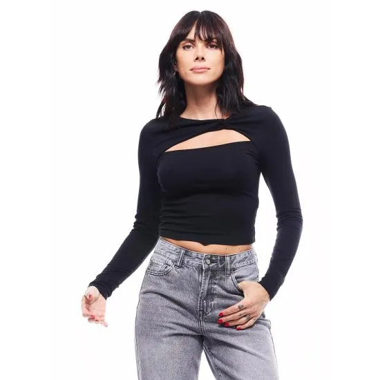 Polera Abertura Frontal Cut Cut Negro JJO