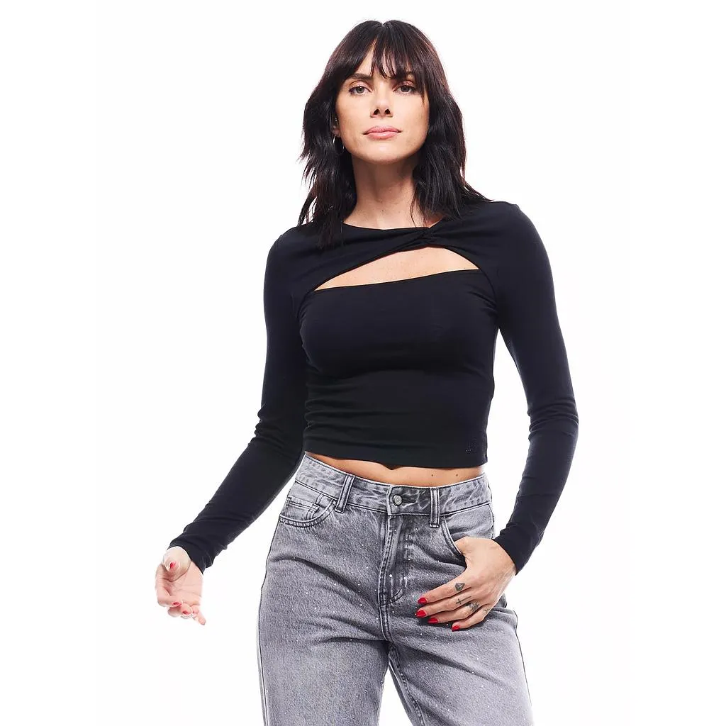 Polera Abertura Frontal Cut Cut Negro JJO