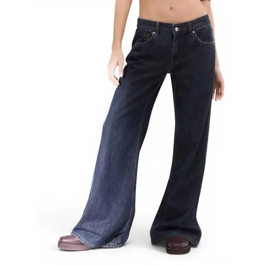 Jeans Mujer Wide Leg Azul Oscuro Tiro Bajo Foster