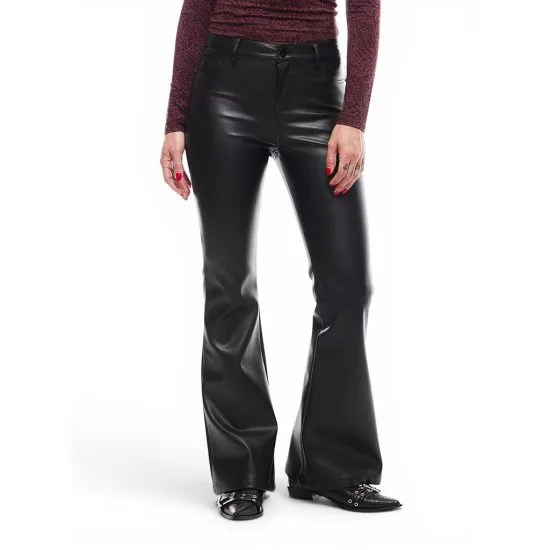 Pantalón Mujer Flare Negro Efecto Cuero JJO
