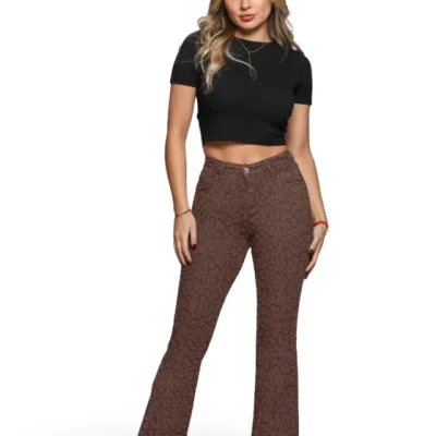 Jeans Mujer Flare Animal Print Café Mohicano