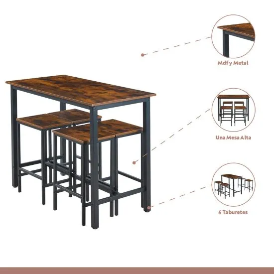 Set Comedor Para Cocina Con Taburetes De Madera Industrial Klik - Imagen 4