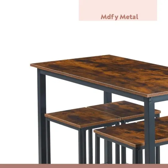 Set Comedor Para Cocina Con Taburetes De Madera Industrial Klik - Imagen 6