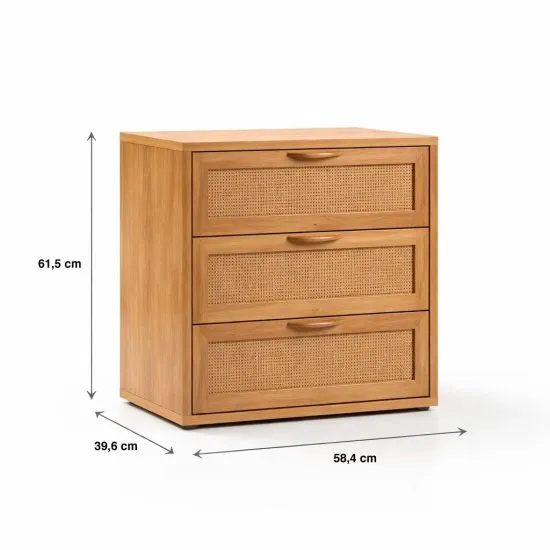 Velador Calma Rattan De Madera Clara Con Cajones Klik - Imagen 4