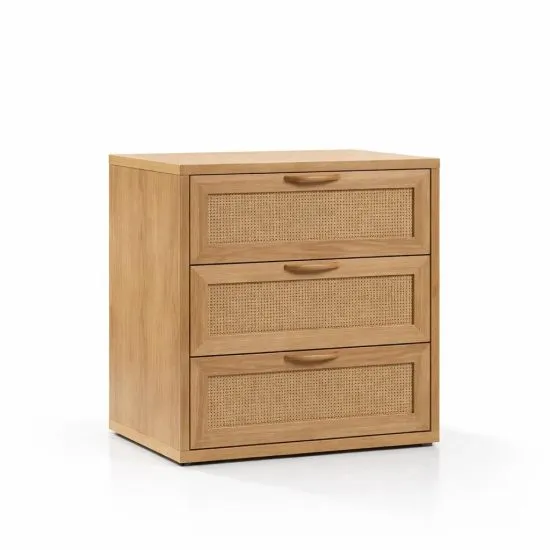 Velador Calma Rattan De Madera Clara Con Cajones Klik - Imagen 5