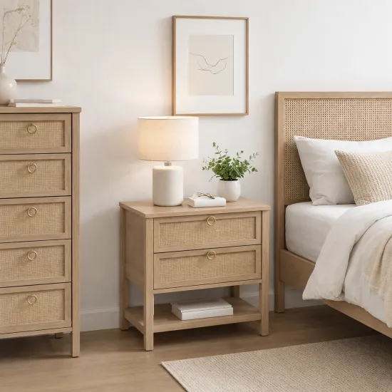 Velador Duna Rattan Ancho Con Cajones De Ratan Klik - Imagen 6