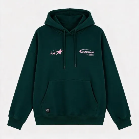 Poleron Hombre Hoodie True Society Green Pink Whatup - Imagen 4