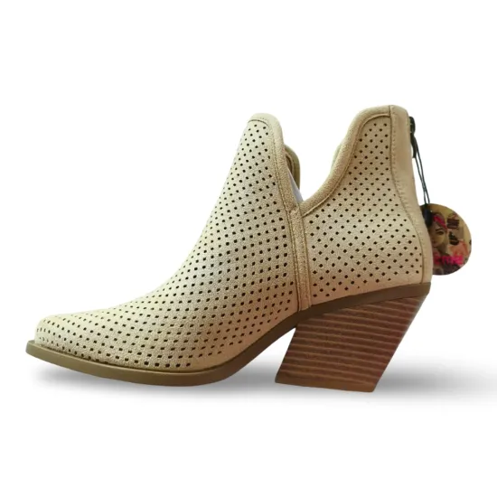 Botin Mujer Beige Perforado Microfibra Poeme - Imagen 2