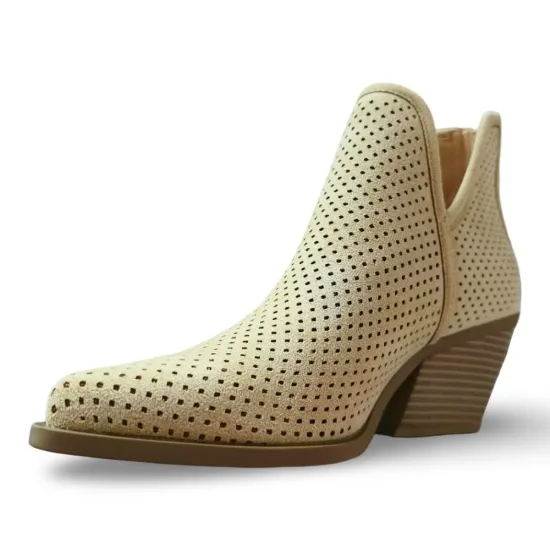 Botin Mujer Beige Perforado Microfibra Poeme - Imagen 6