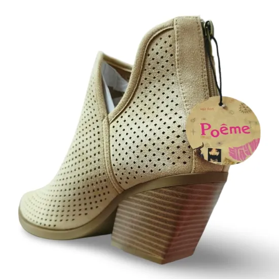 Botin Mujer Beige Perforado Microfibra Poeme - Imagen 8