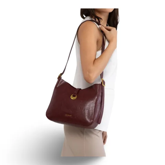 Cartera Bandolera Grande Craquele Burdeo CAR3577 Gacel - Imagen 2