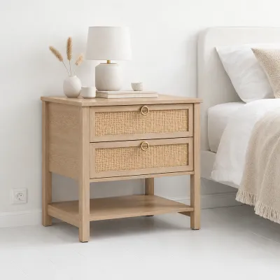 Velador Duna Rattan Ancho Con Cajones De Ratan Klik