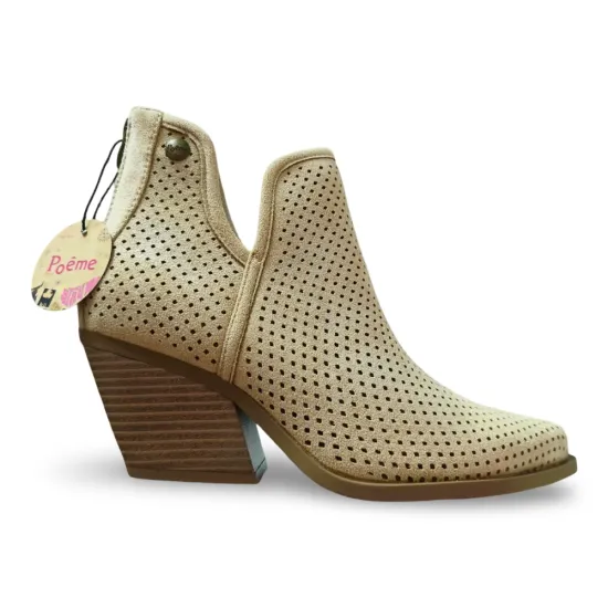 Botin Mujer Beige Perforado Microfibra Poeme