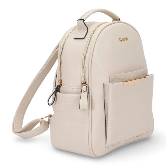Mochila Pequeña Cuero Sintetico Off White CAR3669 Gacel - Imagen 2