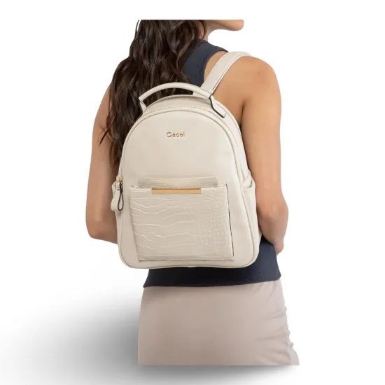 Mochila Pequeña Cuero Sintetico Off White CAR3669 Gacel - Imagen 3
