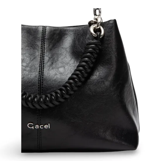 Cartera Bandolera Grande Craquele Negro CAR3633 Gacel - Imagen 7
