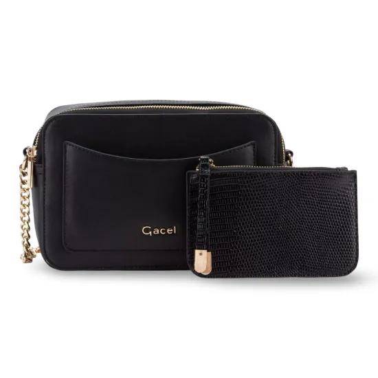 Cartera Bandolera Grande Cuero Sintetico Negro CAR3301 Gacel - Imagen 5