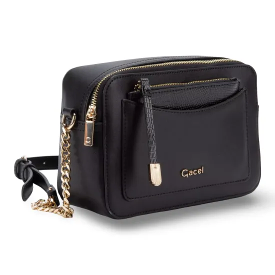 Cartera Bandolera Grande Cuero Sintetico Negro CAR3301 Gacel - Imagen 6