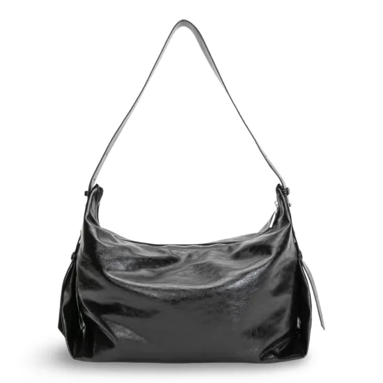Cartera Corte Oval Craquele Negro CAR3637 Gacel - Imagen 2