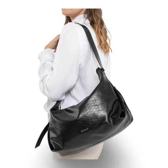 Cartera Corte Oval Craquele Negro CAR3637 Gacel - Imagen 4