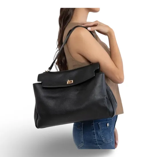 Cartera Corte Oval Graneado Negro CAR3641 Gacel - Imagen 6