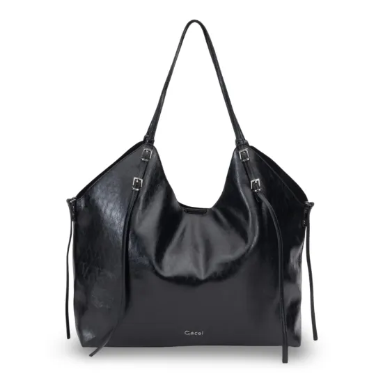 Cartera Dos Asas Grandes Craquele Negro CAR3602 Gacel - Imagen 3