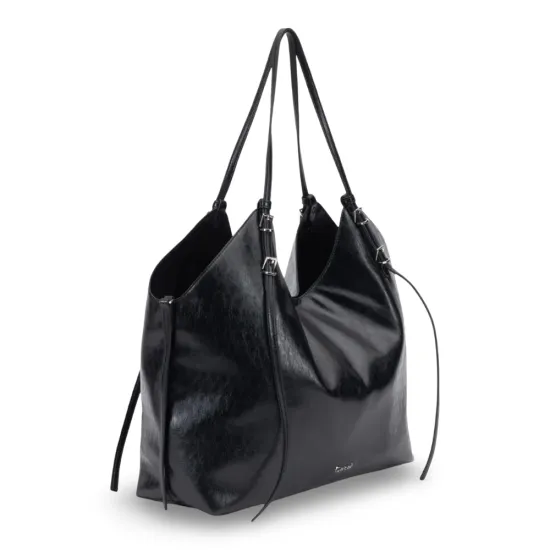 Cartera Dos Asas Grandes Craquele Negro CAR3602 Gacel - Imagen 4