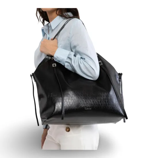 Cartera Dos Asas Grandes Craquele Negro CAR3602 Gacel - Imagen 7
