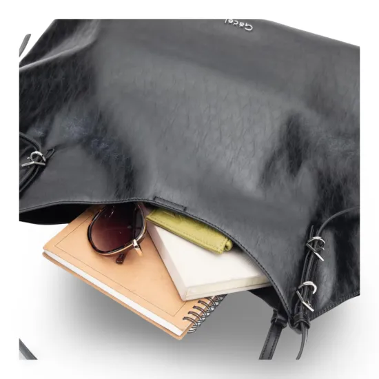 Cartera Dos Asas Grandes Craquele Negro CAR3602 Gacel - Imagen 10