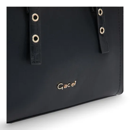 Cartera Dos Asas Pequeña Cuero Sintetico Negro CAR3545 Gacel - Imagen 9