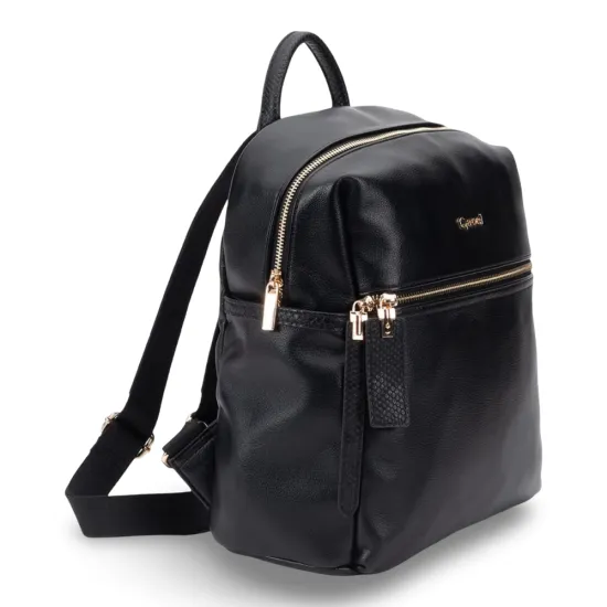 Mochila Grande Cuero Sintetico Graneado Negro CAR3679 Gacel - Imagen 3