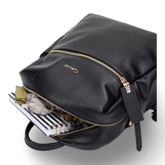 Mochila Grande Cuero Sintetico Graneado Negro CAR3679 Gacel - Imagen 8