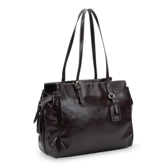 Cartera Grande Dos Asas Craquele Chocolate CAR3564 Gacel - Imagen 3