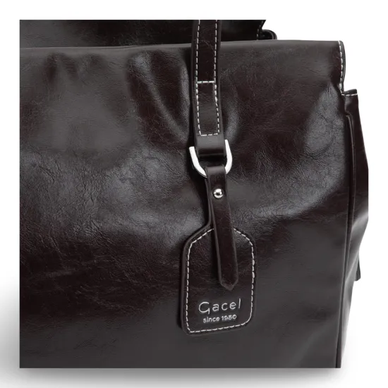 Cartera Grande Dos Asas Craquele Chocolate CAR3564 Gacel - Imagen 5