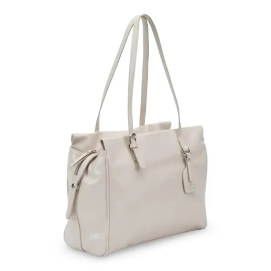 Cartera Grande Dos Asas Craquele Off White CAR3565 Gacel - Imagen 2