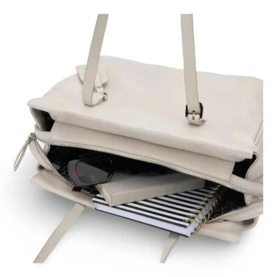 Cartera Grande Dos Asas Craquele Off White CAR3565 Gacel - Imagen 5