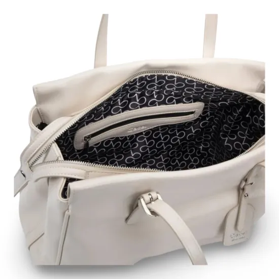 Cartera Grande Dos Asas Craquele Off White CAR3565 Gacel - Imagen 6