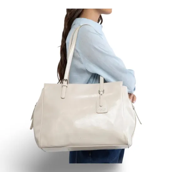 Cartera Grande Dos Asas Craquele Off White CAR3565 Gacel - Imagen 8