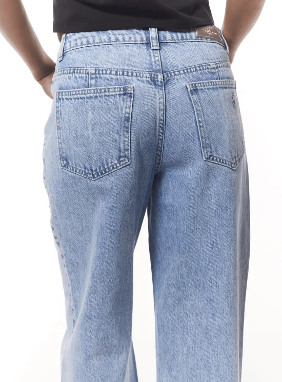 Jeans Mujer Wide Leg Pedrería Celeste JJO - Imagen 4